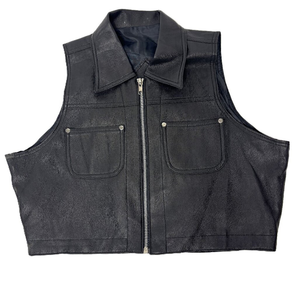 80’s Vintage Black Faux Leather Lined Vest Neutral Zone
